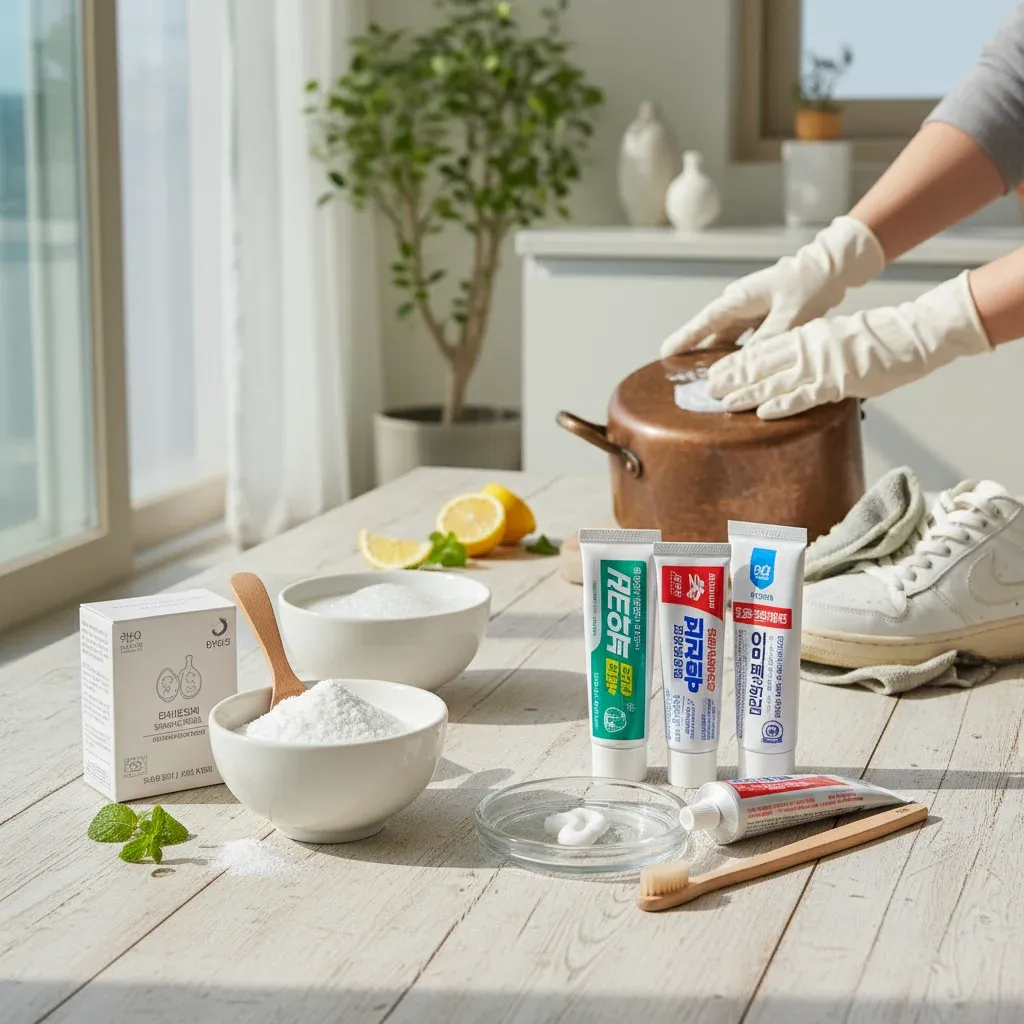 베이킹소다와 치약 활용법 관련 시각 자료