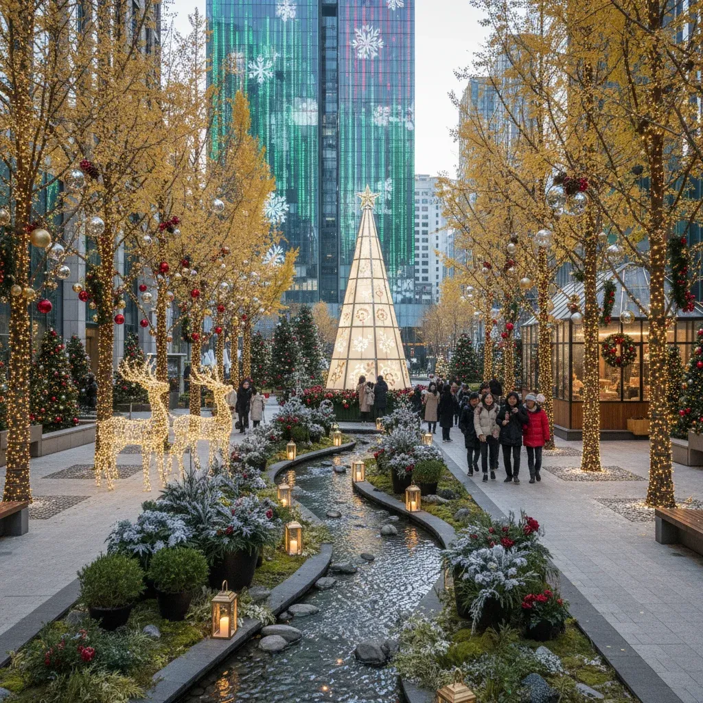 도심 속 자연과 어우러진 크리스마스 장식 관련 시각 자료