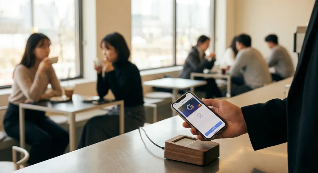전통시장 내 김포페이 가맹점 안내판과 결제 단말기