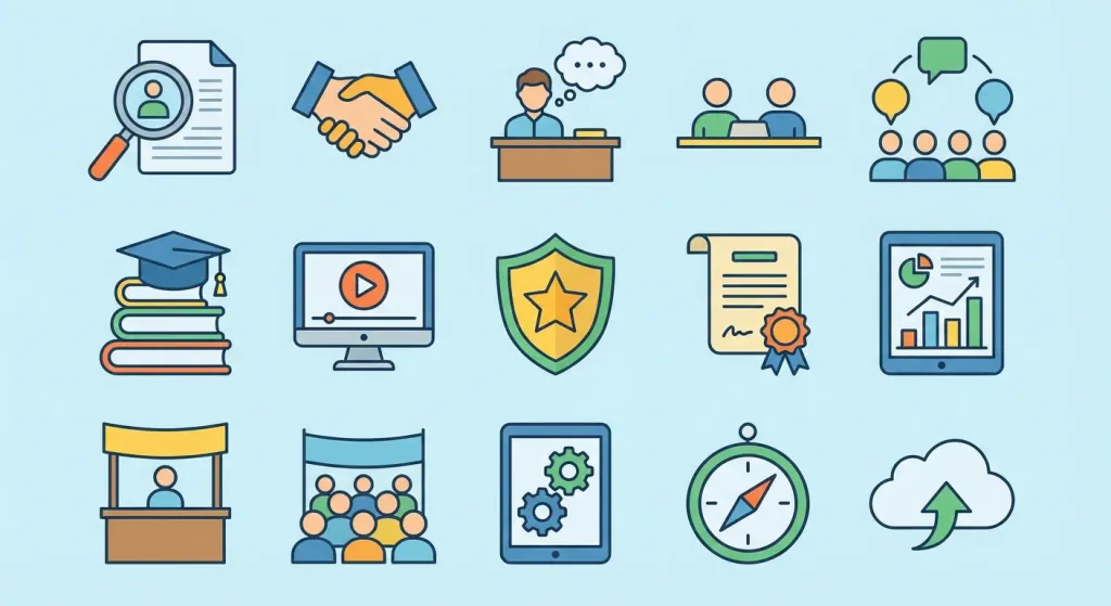 다양한 구직외활동 유형을 나타내는 아이콘 모음