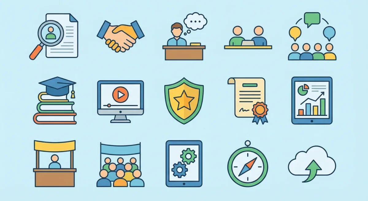 다양한 구직외활동 유형을 나타내는 아이콘 모음