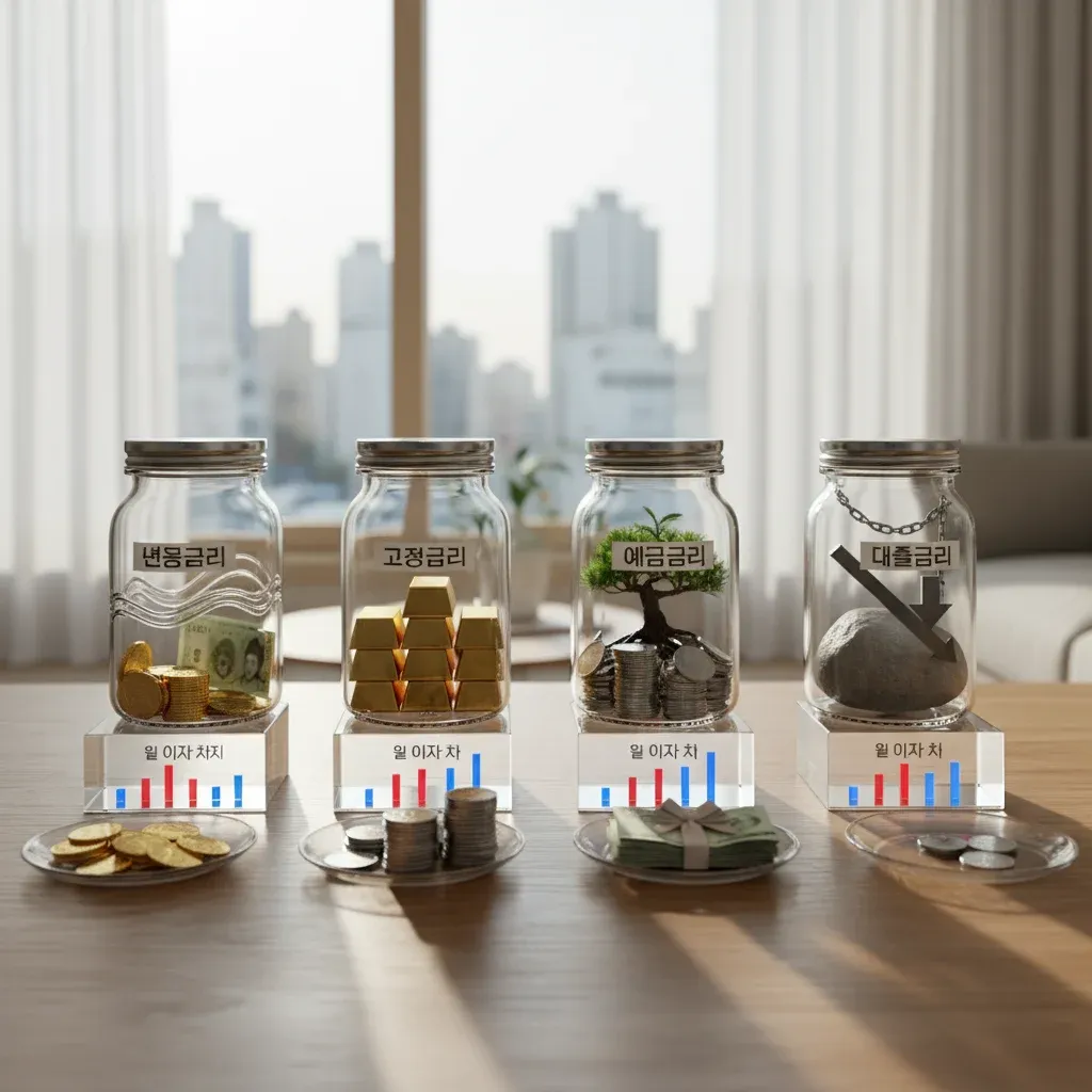 금리 종류별 월 이자 차이 관련 시각 자료