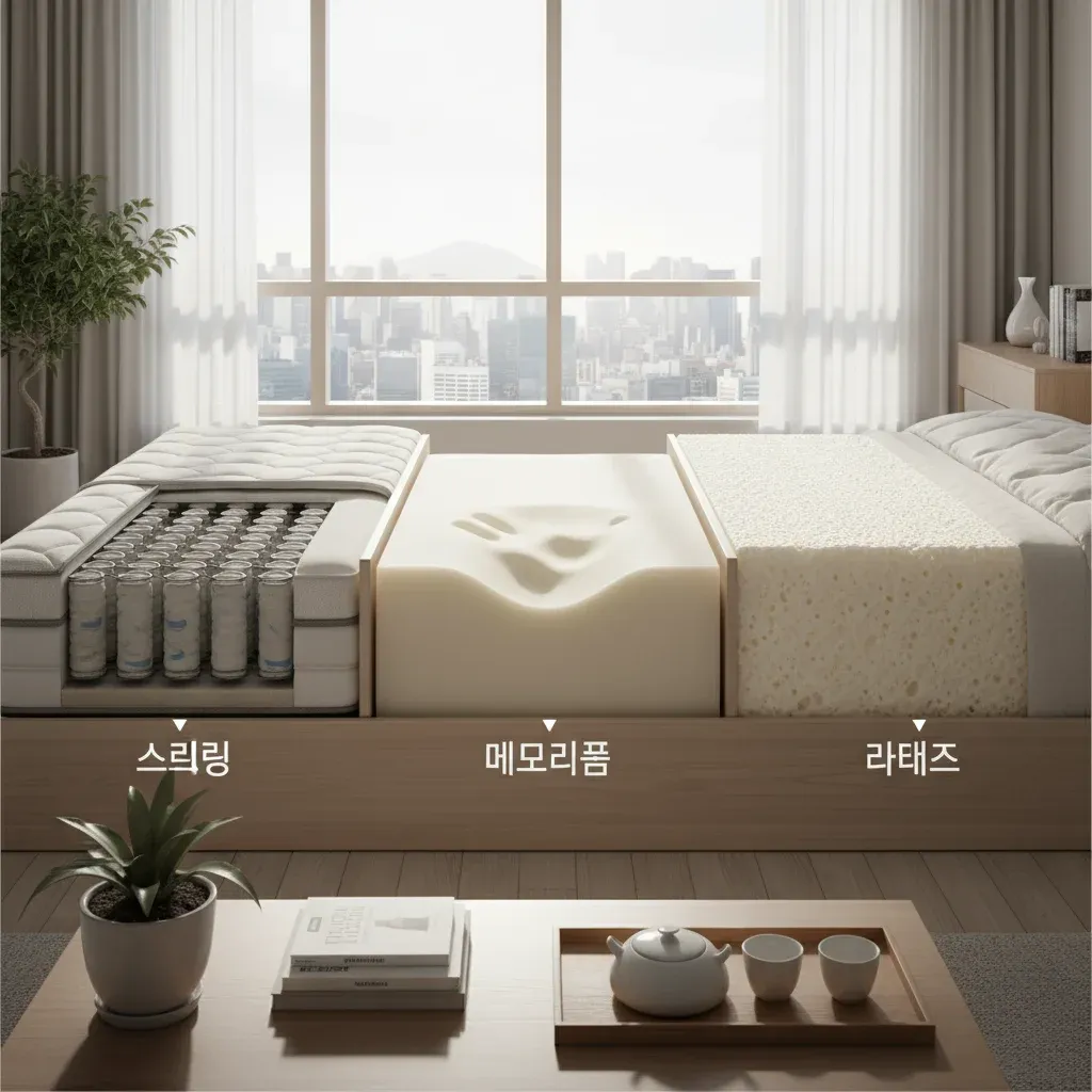 스프링 vs 메모리폼 vs 라텍스 비교 관련 시각 자료