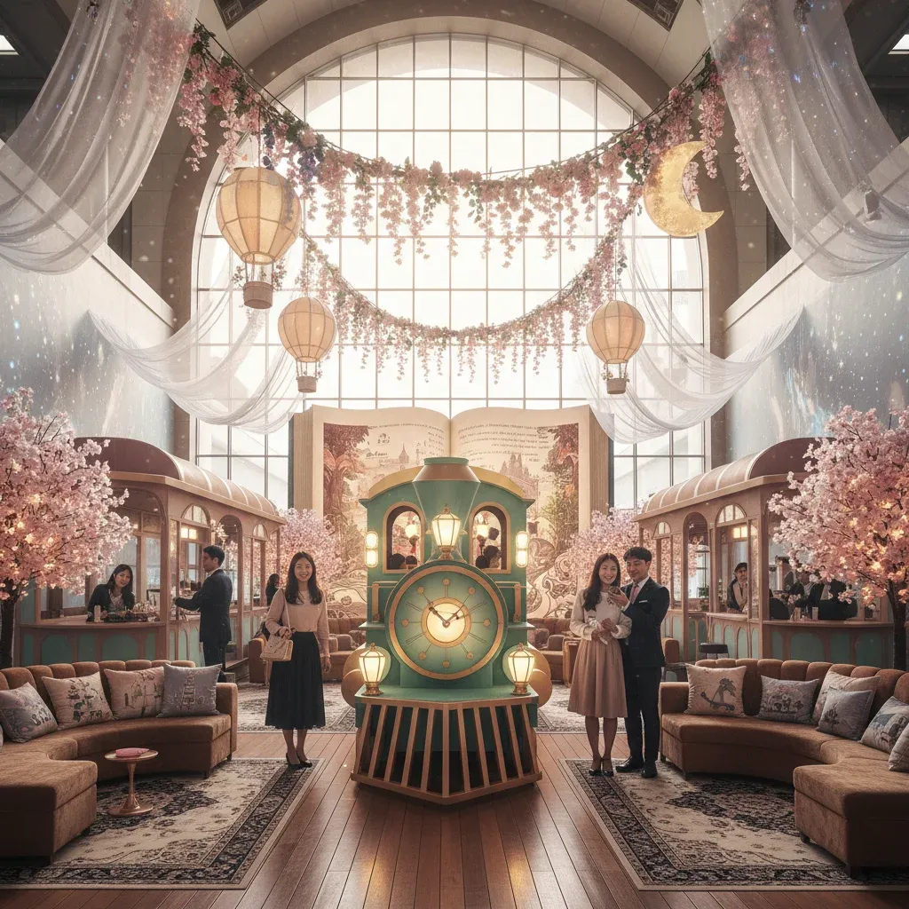 동화 같은 기차역 콘셉트로 꾸며진 특별한 공간 관련 시각 자료