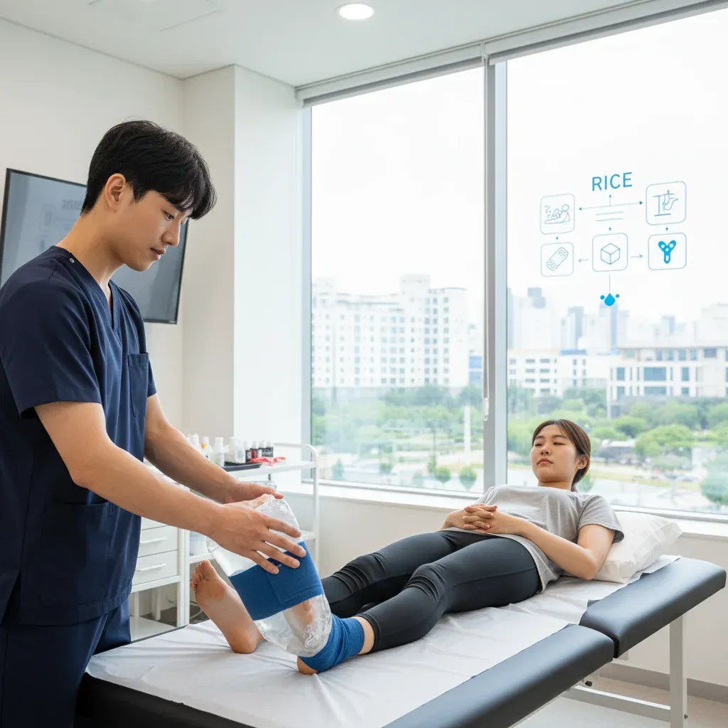 급성기 대처법: RICE 원칙 관련 시각 자료