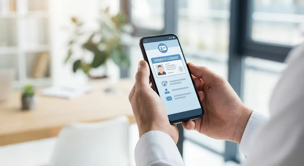 스마트폰으로 모바일 면허증 확인하는 모습