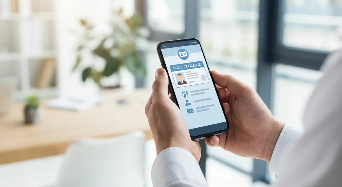 스마트폰으로 모바일 면허증 확인하는 모습