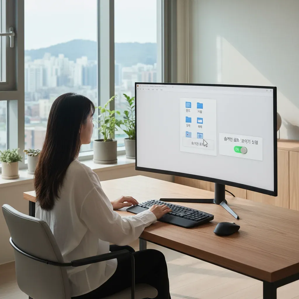 숨겨진 폴더 보이기 설정 관련 시각 자료