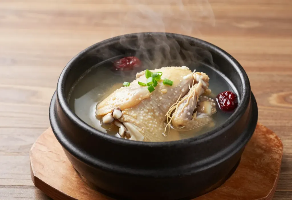 김이 오르는 뚝배기 삼계탕 한 그릇