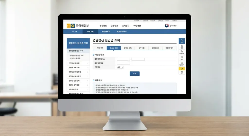 홈택스 연말정산 환급금 조회 메인화면