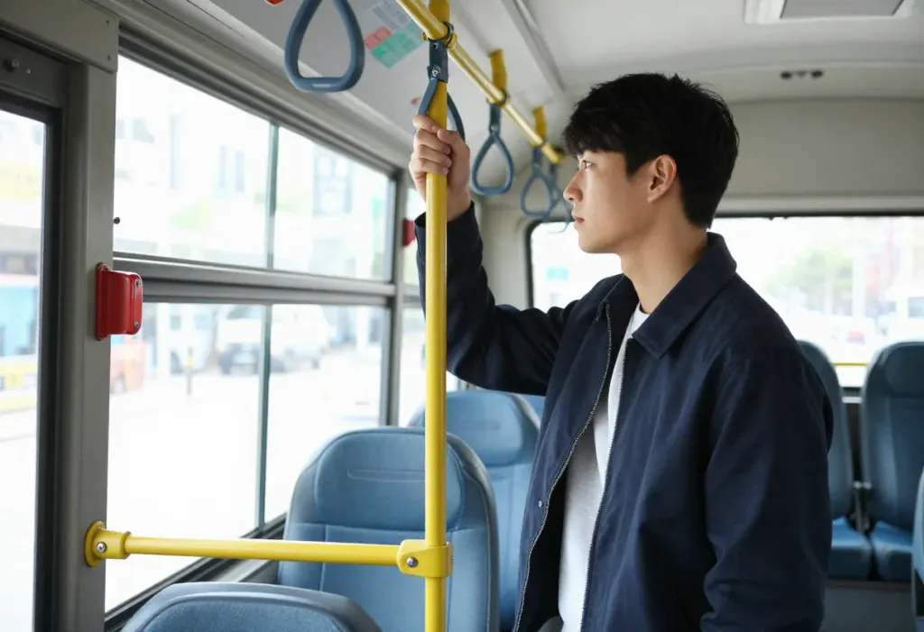 K-패스로 대중교통비를 환급받으며 버스로 출근하는 모습