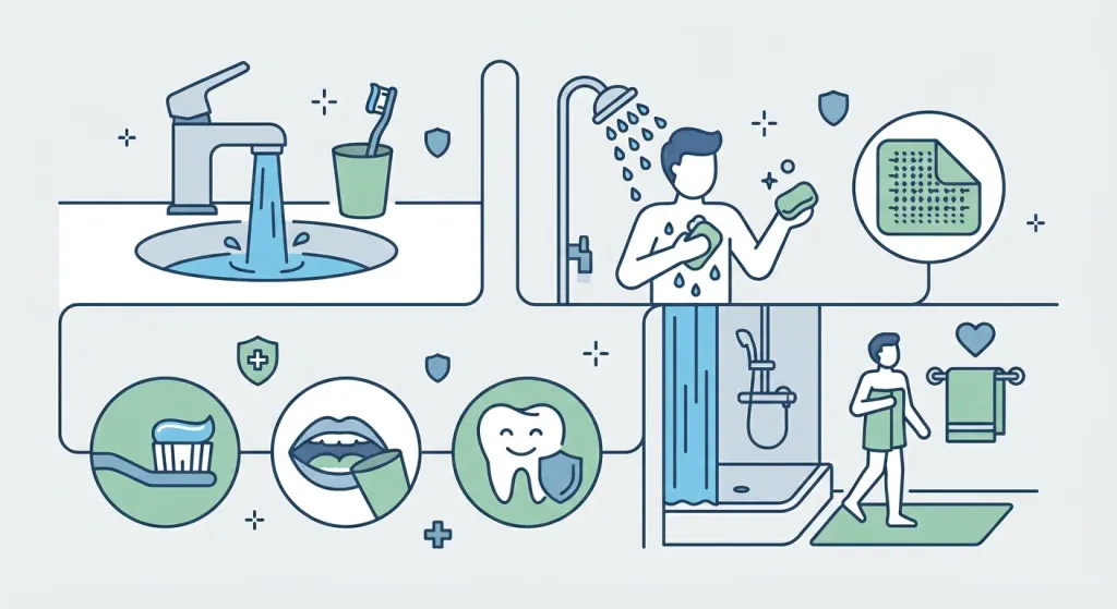 안전한 샤워 습관과 구강 관리 방법 인포그래픽