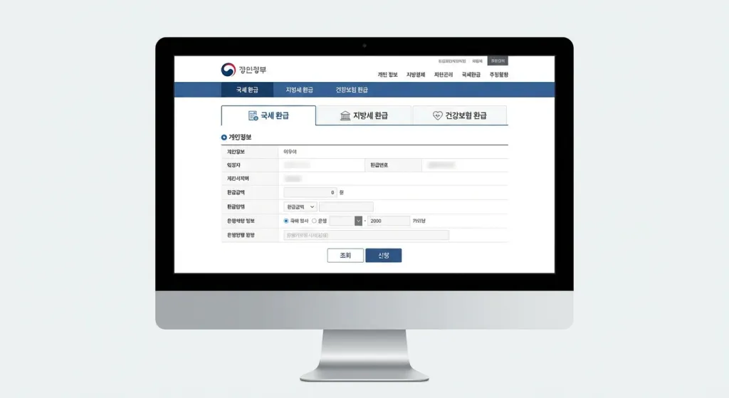 국세 지방세 건강보험 환급금 신청 시스템
