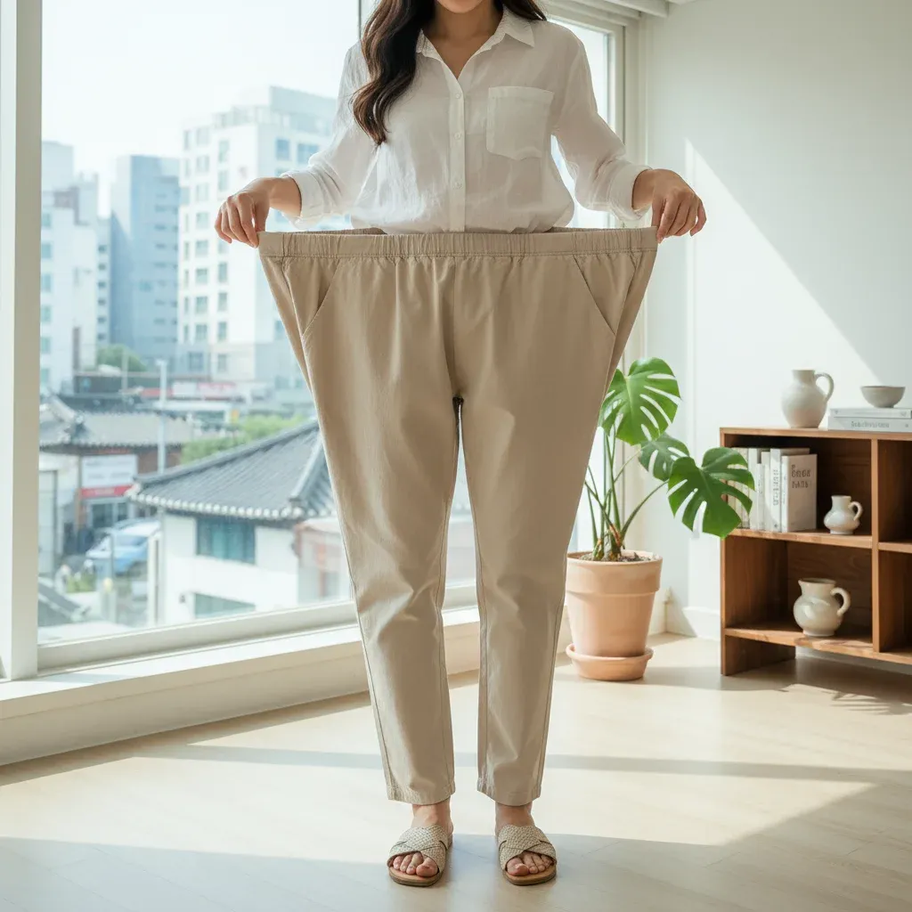 면 소재 바지의 허리 늘리기 특징 관련 시각 자료