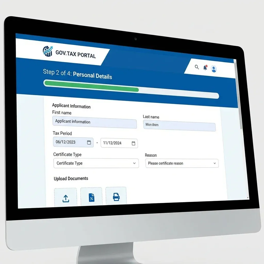 납세증명서 온라인 발급 신청서 작성 화면