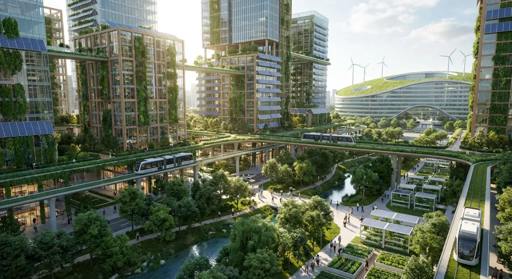 첨단산업과 친환경이 만나는 미래형 자족도시 관련 시각 자료