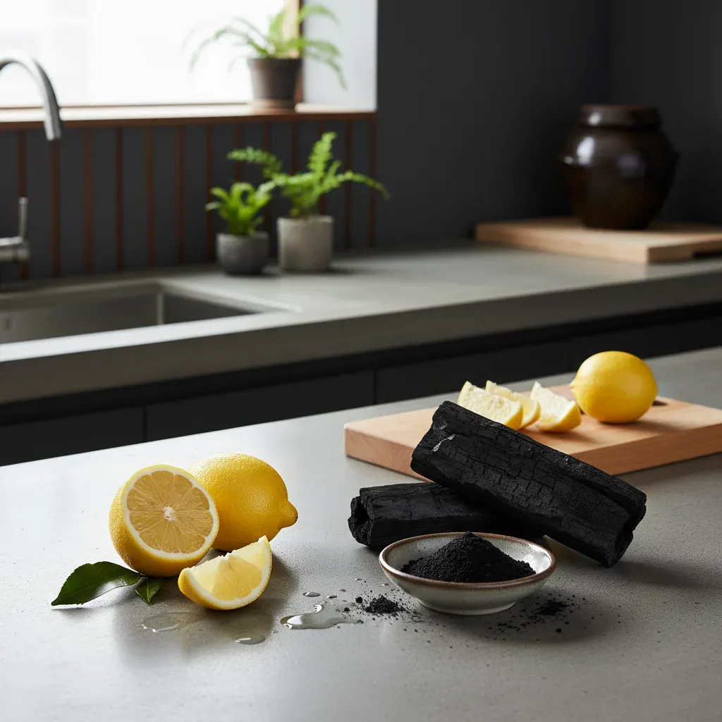 레몬과 숯을 활용한 방법 관련 시각 자료