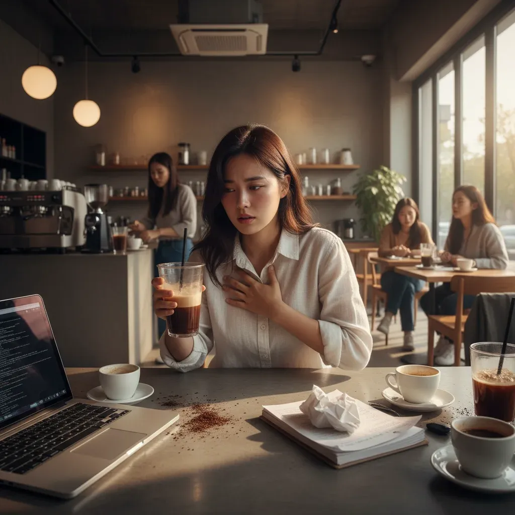 카페인 과다 섭취로 인한 증상들 관련 시각 자료