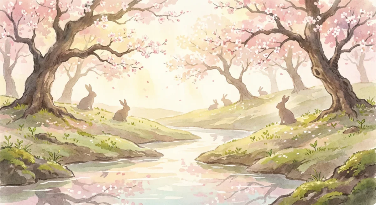 2026년 토끼띠를 상징하는 따뜻한 봄 풍경과 새싹